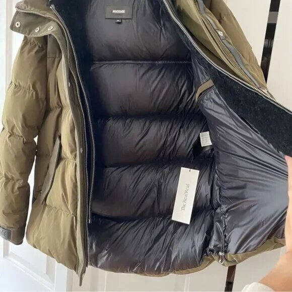 Mackage RILEY Classic Down Jacket with Removable Shearling bib / Army / Size S - Picture 6 of 7